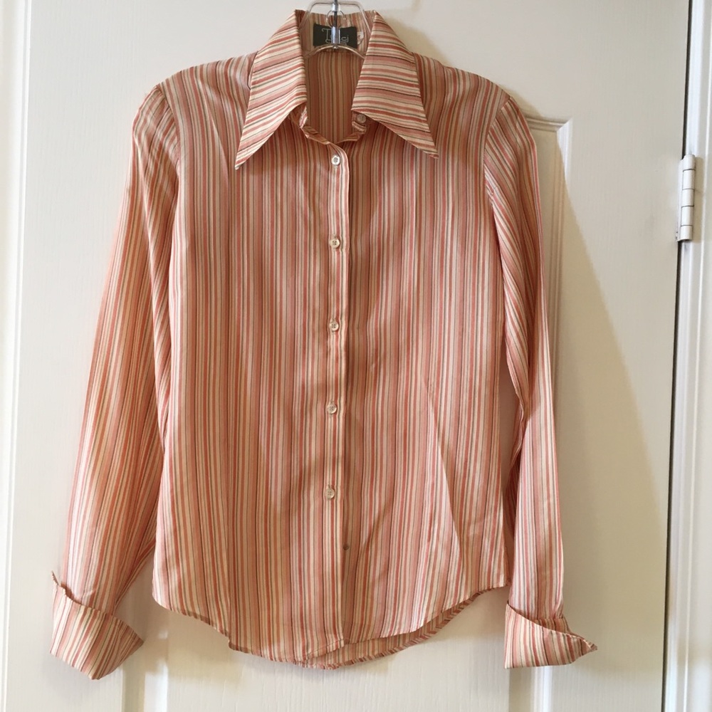 Vintage Tucci Striped Blouse Cream Pink XS Small